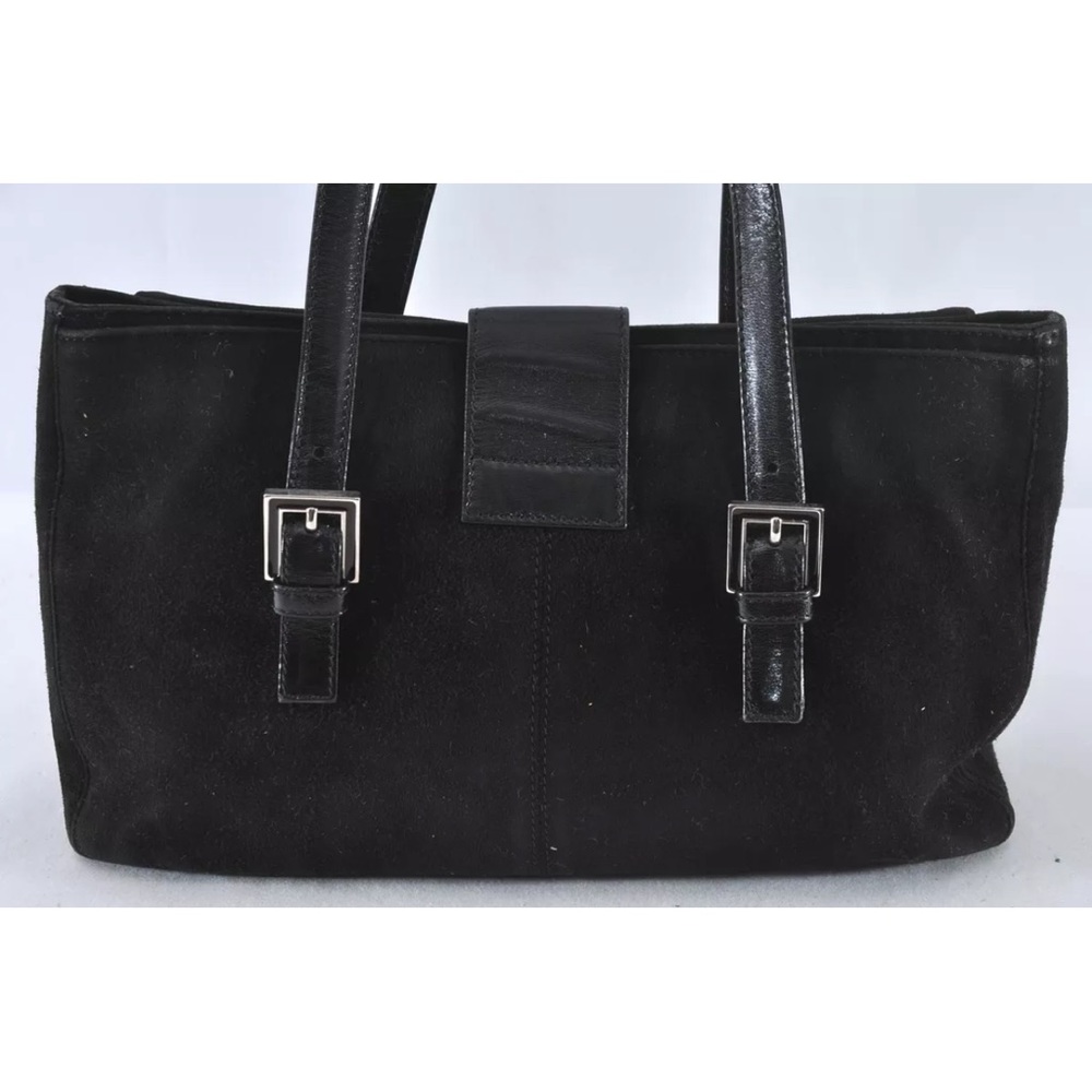 Authentic FENDI Mamma Baguette Hand Bag Suede Leather Black.